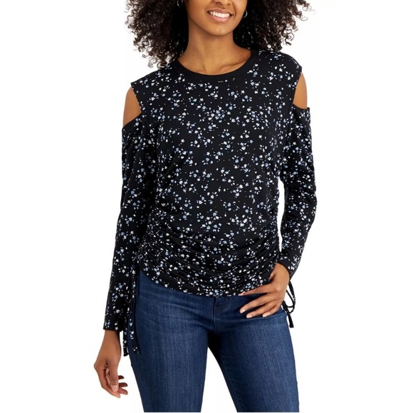 INC Printed Cold-Shoulder Sweater Large - Picture 1 of 12